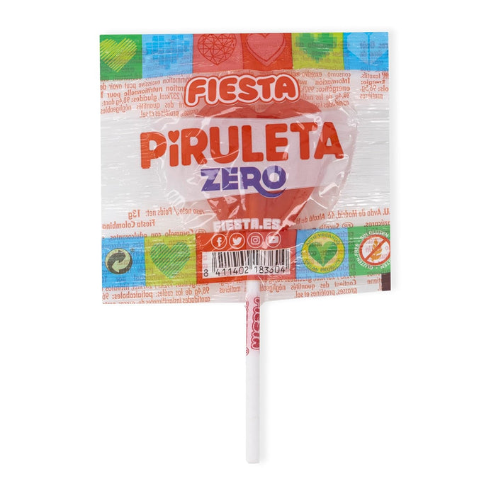 Fiesta Piruletas Zero Sin Azúcar (Caja 70 Unidades): Disfruta del clásico sabor a cereza y la forma de corazón en un caramelo con edulcorantes, sin culpas. Fiesta - ingredientes