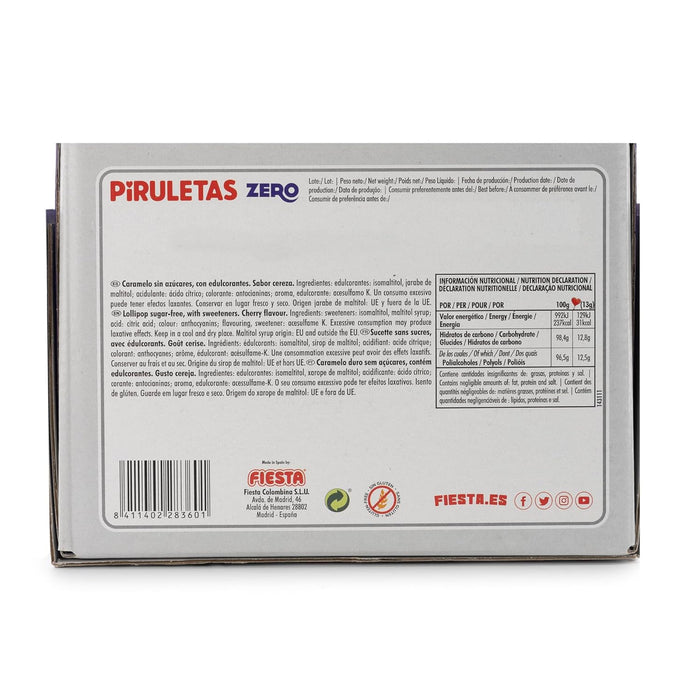 Fiesta Piruletas Zero Sin Azúcar (Caja 70 Unidades): Disfruta del clásico sabor a cereza y la forma de corazón en un caramelo con edulcorantes, sin culpas. Fiesta - pack