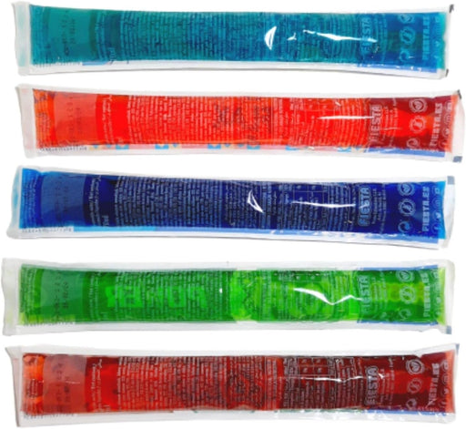 Flax Fiesta Surtido, Bolsa de 100 Polos para Congelar de 70ml. Golosina líquida sin gluten y vegana con 5 sabores míticos: Piruleta, Kojak Fresa, Sandía, Energético y Lolipop. Fiesta - pack