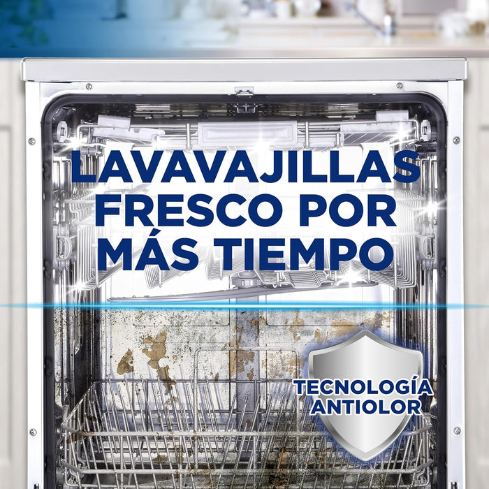 Finish Limpiamáquinas con Aroma a Limón, Pack de 4 x 250ml. Limpieza higiénica para tu lavavajillas que elimina la cal y la grasa oculta, dejando un refrescante perfume cítrico. Finish - pack
