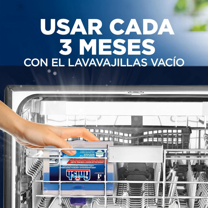 Finish Limpiamáquinas Integral para Lavavajillas, Lote de 6 x 250ml. Fórmula bifásica que disuelve la grasa y elimina la cal de las partes internas para un mantenimiento completo. Finish - extra