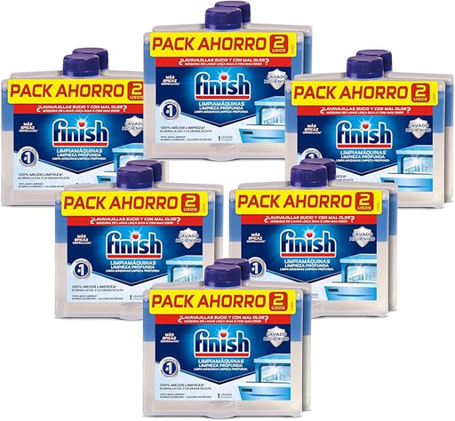 Finish Limpiamáquinas para Lavavajillas, Pack de 12 x 250ml. Elimina la cal, la grasa y el mal olor de las partes ocultas del lavaplatos para un funcionamiento y limpieza óptimos. Finish - frontal