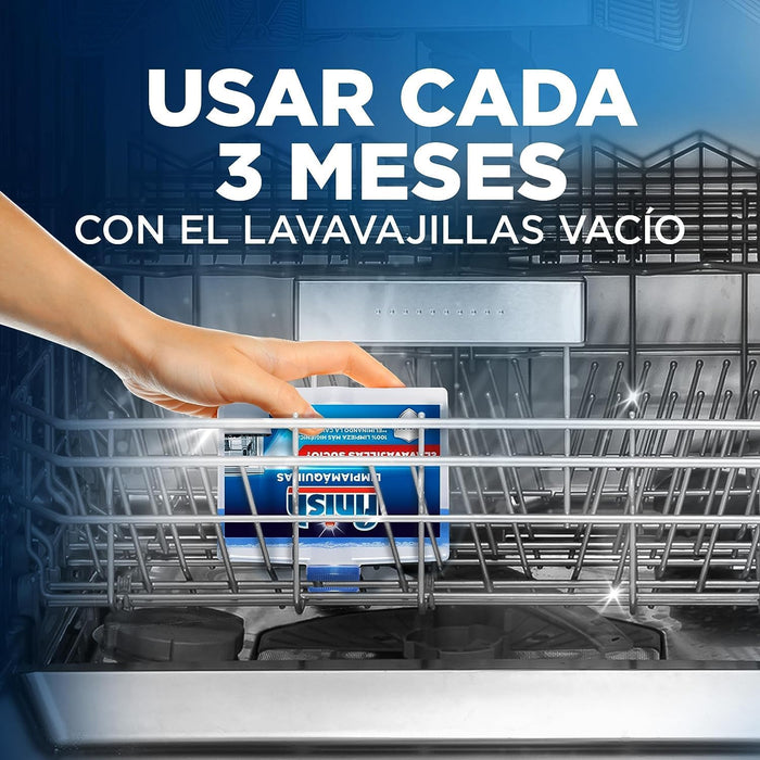 Finish Limpiamáquinas para Lavavajillas, Pack de 3 x 250ml. Elimina la cal, la grasa y el mal olor de las partes ocultas del lavaplatos para un funcionamiento y limpieza óptimos. Finish - lateral