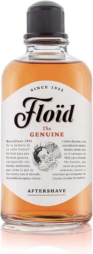 Loción After Shave Floïd The Genuine en formato grande de 400ml. Un bálsamo para después del afeitado con mentol que calma, tonifica, hidrata y regenera la piel. Floïd - frontal