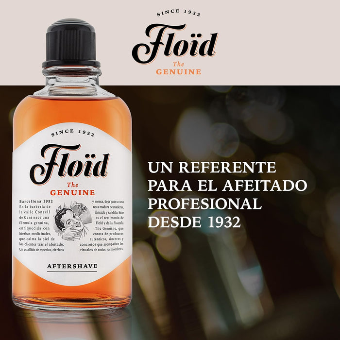 Loción After Shave Floïd The Genuine en formato grande de 400ml. Un bálsamo para después del afeitado con mentol que calma, tonifica, hidrata y regenera la piel. Floïd - ingredientes