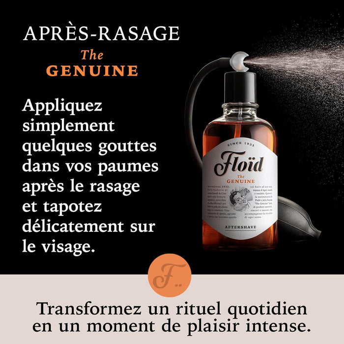 Loción After Shave Floïd The Genuine en formato grande de 400ml. Un bálsamo para después del afeitado con mentol que calma, tonifica, hidrata y regenera la piel. Floïd - lateral