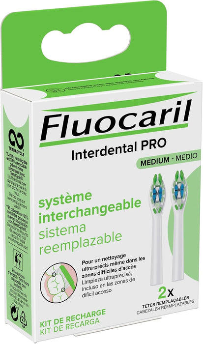 Fluocaril Recambios para Cepillo Interdental PRO, Dureza Media (Pack de 2). Renueva tu cepillo con estos cabezales de dureza media para una limpieza profunda y eficaz en zonas difíciles. Fluocaril - detalle