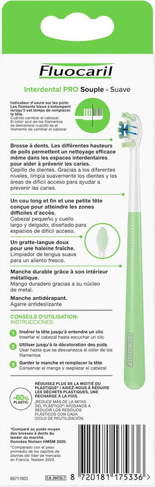 Fluocaril Recambios para Cepillo Interdental PRO, Dureza Suave (Pack de 2). Cabezales de recambio para una limpieza precisa y delicada en zonas de difícil acceso, ayudando a prevenir las caries. Fluocaril - pack