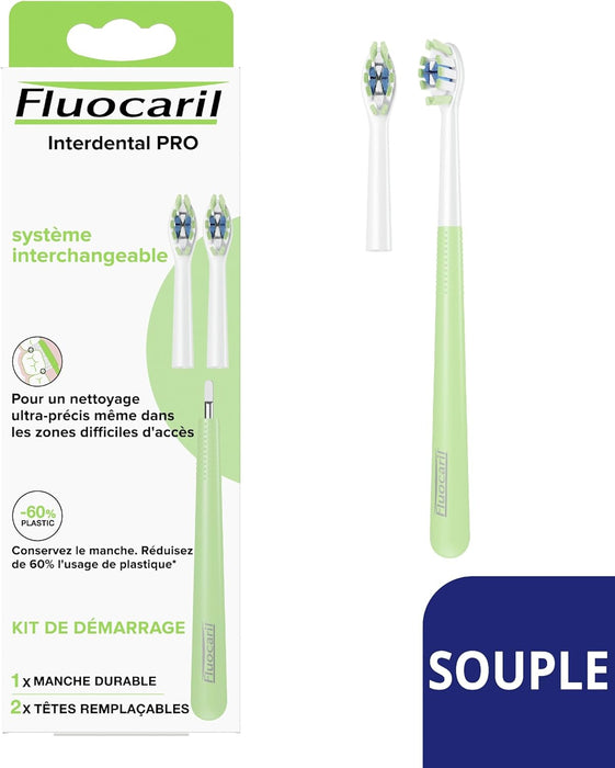 Fluocaril Recambios para Cepillo Interdental PRO, Dureza Suave (Pack de 2). Cabezales de recambio para una limpieza precisa y delicada en zonas de difícil acceso, ayudando a prevenir las caries. Fluocaril - ingredientes