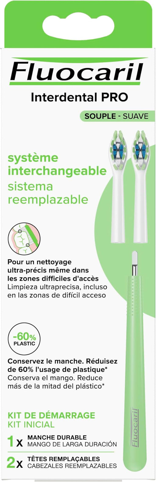 Fluocaril Recambios para Cepillo Interdental PRO, Dureza Suave (Pack de 2). Cabezales de recambio para una limpieza precisa y delicada en zonas de difícil acceso, ayudando a prevenir las caries. Fluocaril - frontal