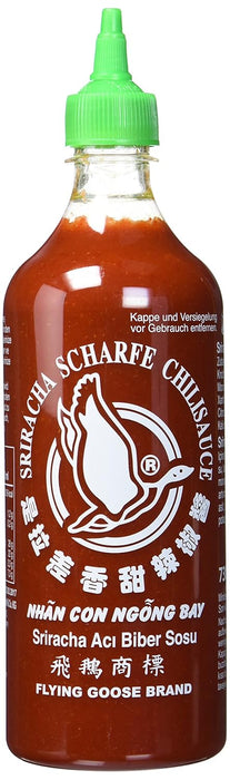 Flying Goose Salsa Sriracha Picante (Pack de 2 x 730ml): El formato ahorro de la auténtica salsa de chile tailandesa para dar un toque picante a todos tus platos. Flying Goose - lateral