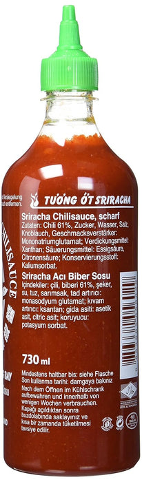 Flying Goose Salsa Sriracha Picante (Pack de 2 x 730ml): El formato ahorro de la auténtica salsa de chile tailandesa para dar un toque picante a todos tus platos. Flying Goose - presentacion
