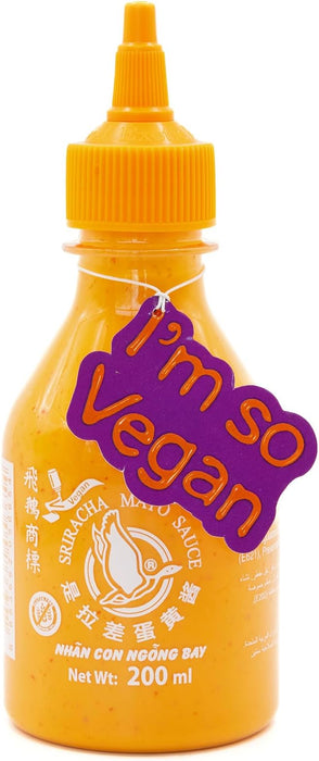 Salsa Sriracha Mayo Flying Goose (200 ml). La fusión perfecta de mayonesa cremosa y el auténtico picante de la salsa de chile Sriracha. Ideal para dipear y aderezar. Flying Goose - frontal