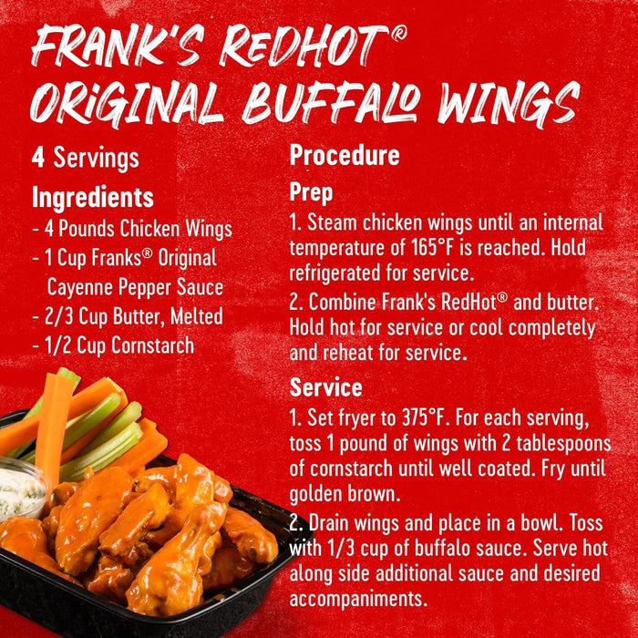 Frank's RedHot Original, salsa picante de pimienta de Cayena, formato hostelería de 3,78 L. La auténtica salsa para alitas Buffalo con un sabor y picante equilibrados. Frank's Redhot - zoom