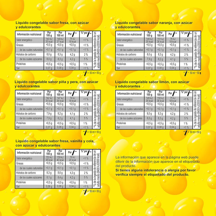 Frigo Flashes Mix, Pack de 10 Polos para Congelar (10x50ml). Disfruta de los helados más míticos de Frigo en formato flash: Drácula, Frigo Pie, Frigurón y Popeye. Sin gluten y sin lactosa. Frigo - uso