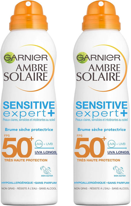 Garnier Ambre Solaire Bruma Protectora Sensitive Expert+ FP50+ (Pack 2x200ml): Muy alta protección para piel sensible con tacto seco, sin perfume e hipoalergénica. Garnier - detalle