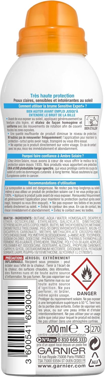 Garnier Ambre Solaire Bruma Protectora Sensitive Expert+ FP50+ (Pack 2x200ml): Muy alta protección para piel sensible con tacto seco, sin perfume e hipoalergénica. Garnier - pack
