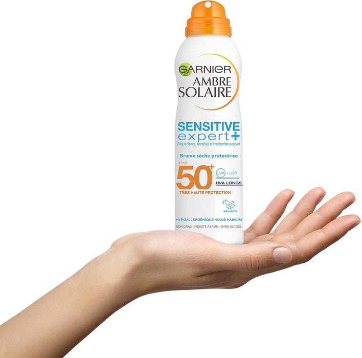 Garnier Ambre Solaire Bruma Protectora Sensitive Expert+ FP50+ (Pack 2x200ml): Muy alta protección para piel sensible con tacto seco, sin perfume e hipoalergénica. Garnier - uso