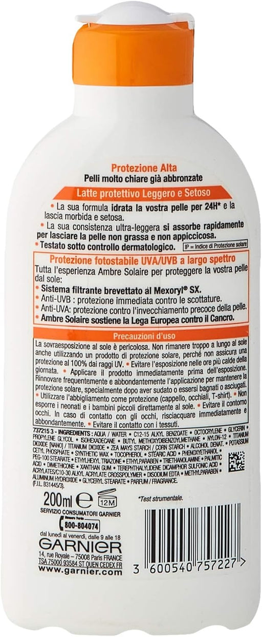 Garnier Ambre Solaire Leche Protectora Solar Hidratante SPF 30, 200 ml. Fórmula con Vitamina C antioxidante para una piel suave, sedosa y protegida del sol. Garnier - pack