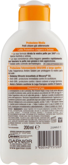 Garnier Ambre Solaire Leche Protectora Solar Hidratante SPF 30, 200 ml. Fórmula con Vitamina C antioxidante para una piel suave, sedosa y protegida del sol. Garnier - uso