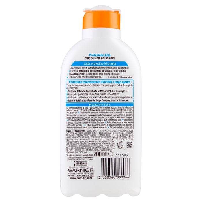 Garnier Ambre Solaire Leche Solar para Niños SPF 30, 200 ml. Alta Protección Hidratante, resistente al agua y suave para la piel delicada de los más pequeños. Garnier - uso
