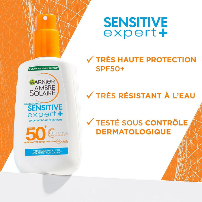 Garnier Ambre Solaire Sensitive Expert+ Spray Protector Solar SPF 50+, 200ml. Muy Alta Protección Hipoalergénica para Pieles Sensibles e Intolerantes al Sol. Garnier - ingredientes