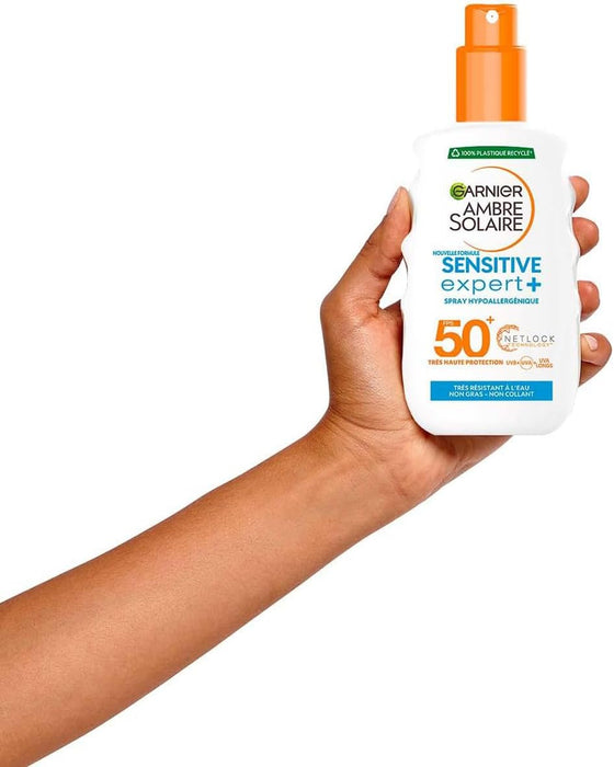 Garnier Ambre Solaire Sensitive Expert+ Spray Protector Solar SPF 50+, 200ml. Muy Alta Protección Hipoalergénica para Pieles Sensibles e Intolerantes al Sol. Garnier - lateral