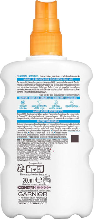 Garnier Ambre Solaire Sensitive Expert+ Spray Protector Solar SPF 50+, 200ml. Muy Alta Protección Hipoalergénica para Pieles Sensibles e Intolerantes al Sol. Garnier - pack