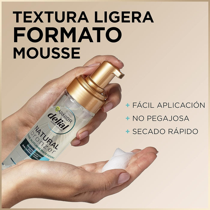 Garnier Delial Mousse Autobronceadora Natural Bronzer (200ml): Consigue un bronceado intenso y luminoso con una fórmula vegana y 92% de origen natural. Garnier - detalle