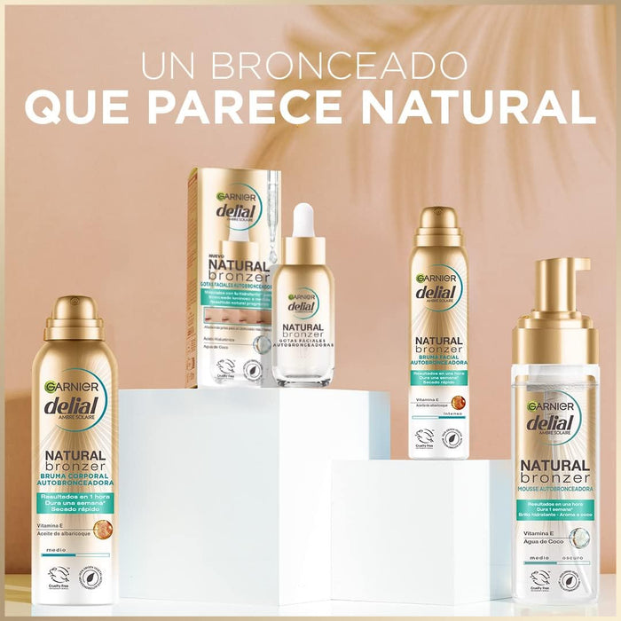Garnier Delial Mousse Autobronceadora Natural Bronzer (200ml): Consigue un bronceado intenso y luminoso con una fórmula vegana y 92% de origen natural. Garnier - extra