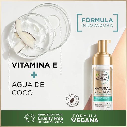 Garnier Delial Mousse Autobronceadora Natural Bronzer (200ml): Consigue un bronceado intenso y luminoso con una fórmula vegana y 92% de origen natural. Garnier - pack