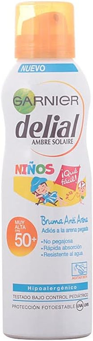 Garnier Delial Niños Sensitive Advanced Spray Anti-Arena IP50+, 150 ml. Muy alta protección para pieles sensibles que se puede aplicar sobre piel mojada y repele la arena. Garnier - zoom
