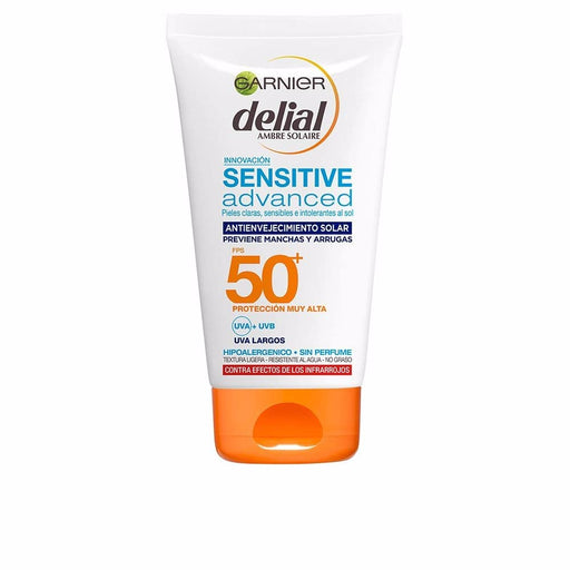 Garnier Delial Sensitive Advanced Protector Solar Facial UV Gel Hidratante IP50+, 100 ml. Crema antiedad y antimanchas con ácido hialurónico y vitamina E para rostro y escote. Garnier - frontal