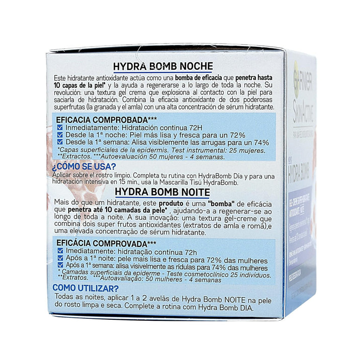 Garnier SkinActive Hydra Bomb Gel de Noche Hidratante, 50ml. Un tratamiento intensivo con ácido hialurónico y goji que regenera y revitaliza la piel mientras duermes. Garnier - ingredientes