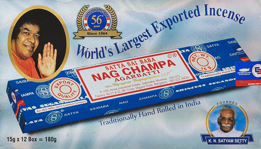 Satya Incienso Nag Champa Agarbatti, Pack de 12 Cajas (12x15g). El aroma más famoso del mundo para la meditación y la relajación, en un formato ahorro para disfrutar de su fragancia por más tiempo. Geofossils - pack