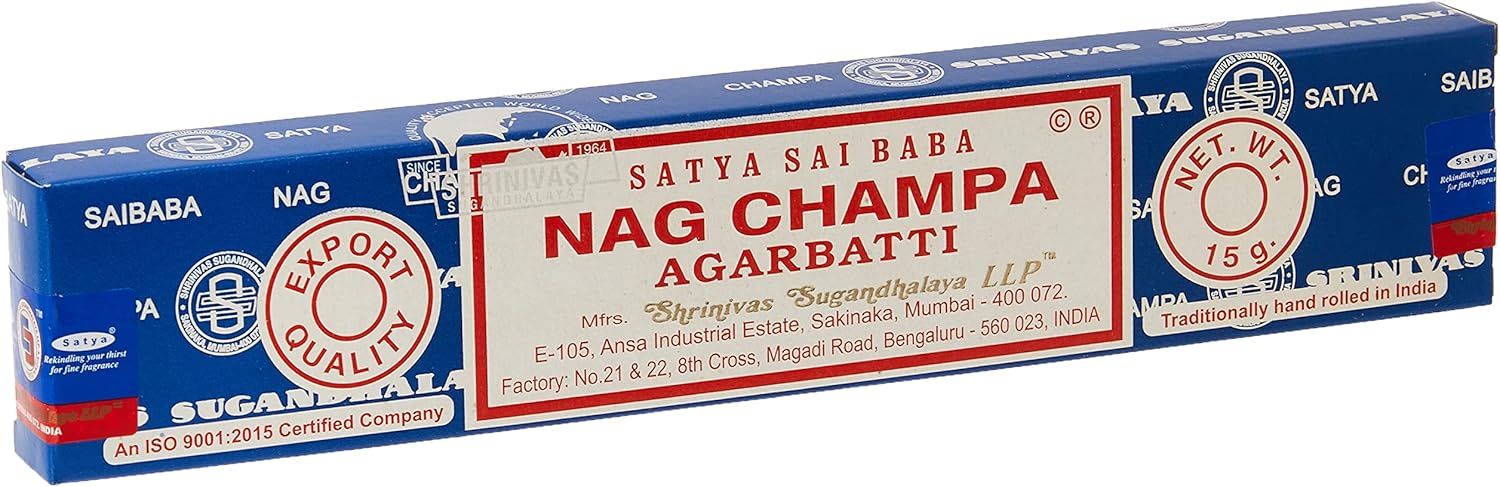 Satya Incienso Nag Champa Agarbatti, Pack de 12 Cajas (12x15g). El aroma más famoso del mundo para la meditación y la relajación, en un formato ahorro para disfrutar de su fragancia por más tiempo. Geofossils - detalle