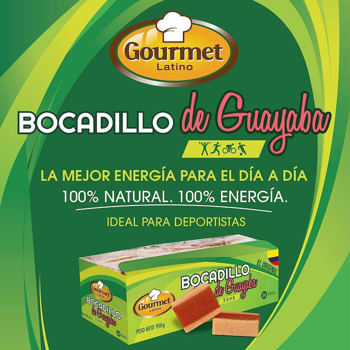 Gourmet Latino Bocadillo de Guayaba, Pack de 36 Unidades (950g). El dulce tradicional colombiano, rico en Vitamina C, ideal como snack energético natural para deportistas y familias. Gl Gourmet Latino - presentacion