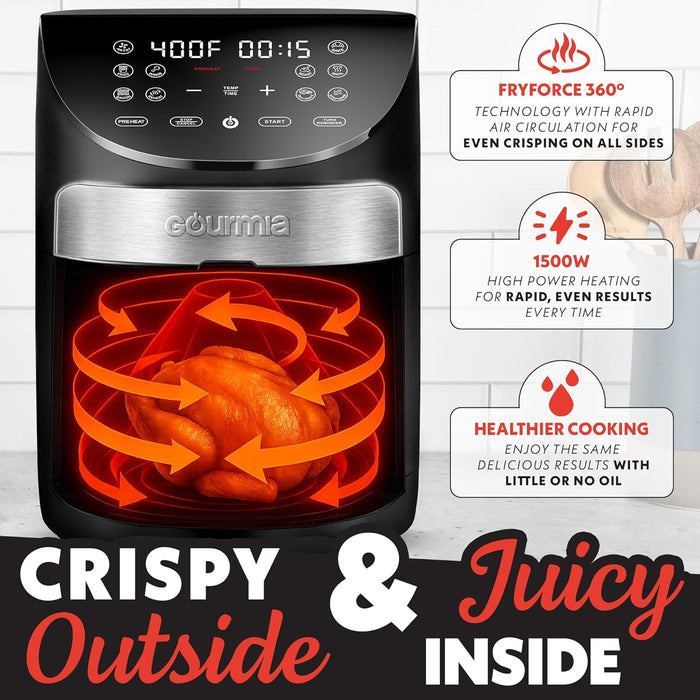 Freidora de Aire Digital Gourmia GAF798 de 6,6 Litros. Cocina de forma saludable con hasta un 80% menos de grasa gracias a su tecnología FryForce 360° y sus 10 funciones. Gourmia - extra