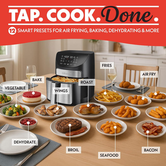 Freidora de Aire Digital Gourmia GAF798 de 6,6 Litros. Cocina de forma saludable con hasta un 80% menos de grasa gracias a su tecnología FryForce 360° y sus 10 funciones. Gourmia - lateral