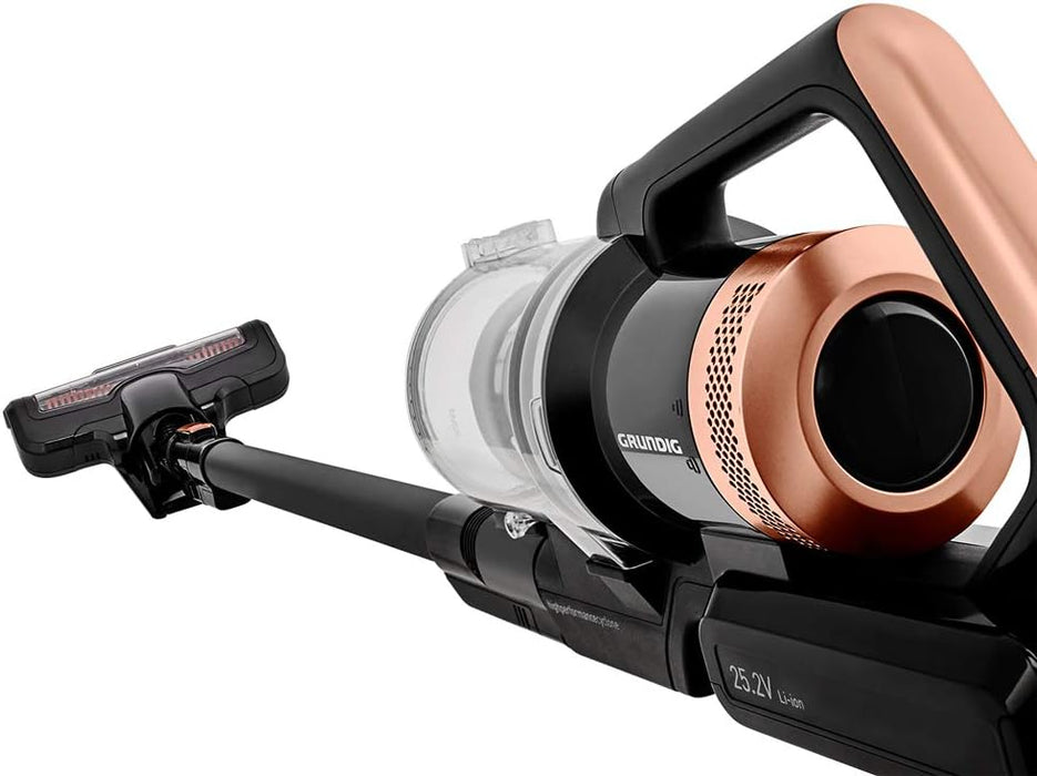 Aspiradora Escoba sin Cable Grundig VCP 3930. Un potente aspirador 2 en 1 con batería de litio de 25,2V, hasta 42 minutos de autonomía y cepillo turbo eléctrico. Grundig - lateral