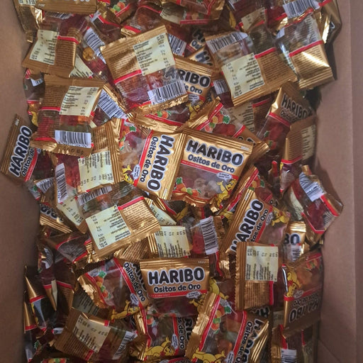 Caja Expositora con 200 Bolsitas Individuales de Mini Ositos de Oro Haribo de 10g. El formato perfecto de gominolas para regalar en fiestas, piñatas y eventos. Haribo - pack