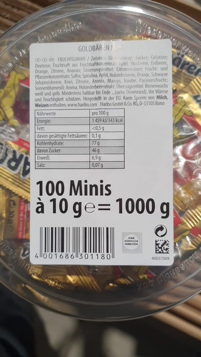 Haribo Ositos de Oro, Bote de 100 Mini Bolsitas (1kg). El formato perfecto para tener en casa y disfrutar en cualquier momento de tus gominolas favoritas, siempre frescas y en cómodas raciones. Haribo - detalle