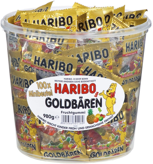 Súper Pack de 3 Cajas de Ositos de Oro Haribo (3x100 mini bolsas). Un total de 300 bolsitas individuales para eventos, negocios o para los muy fans de Haribo. Haribo - frontal