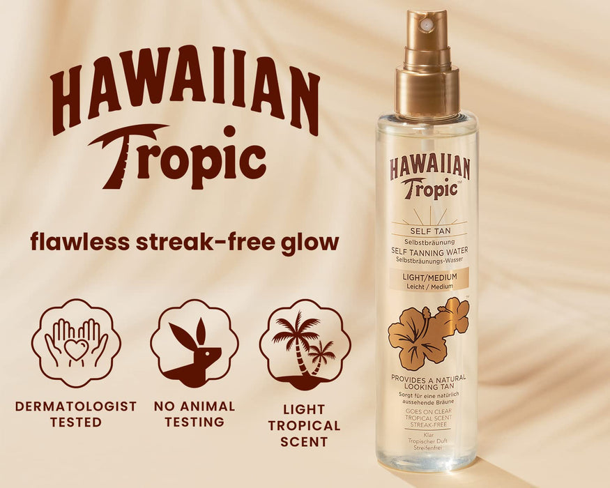 Hawaiian Tropic Agua Autobronceadora Tono Medio (190ml): Un bronceado dorado y natural para rostro y cuerpo con una refrescante bruma hidratante ultraligera. Hawaiian Tropic - uso