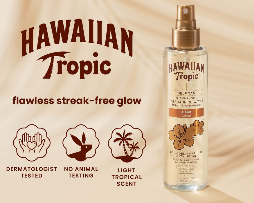 Hawaiian Tropic Agua Autobronceadora Tono Oscuro (190ml): Consigue un bronceado intenso y natural para rostro y cuerpo con esta bruma hidratante ultraligera. Hawaiian Tropic - uso