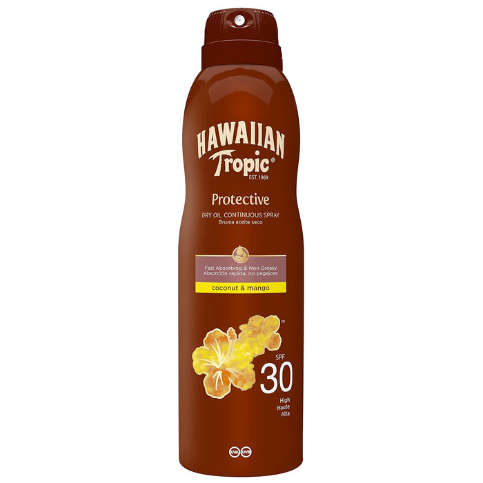 Hawaiian Tropic Glowing Protection Aceite Seco Bronceador SPF 30, Pack de 3x177 ml. Bruma de aceite con Argán para un bronceado luminoso, con protección alta y aroma tropical. Hawaiian Tropic - pack