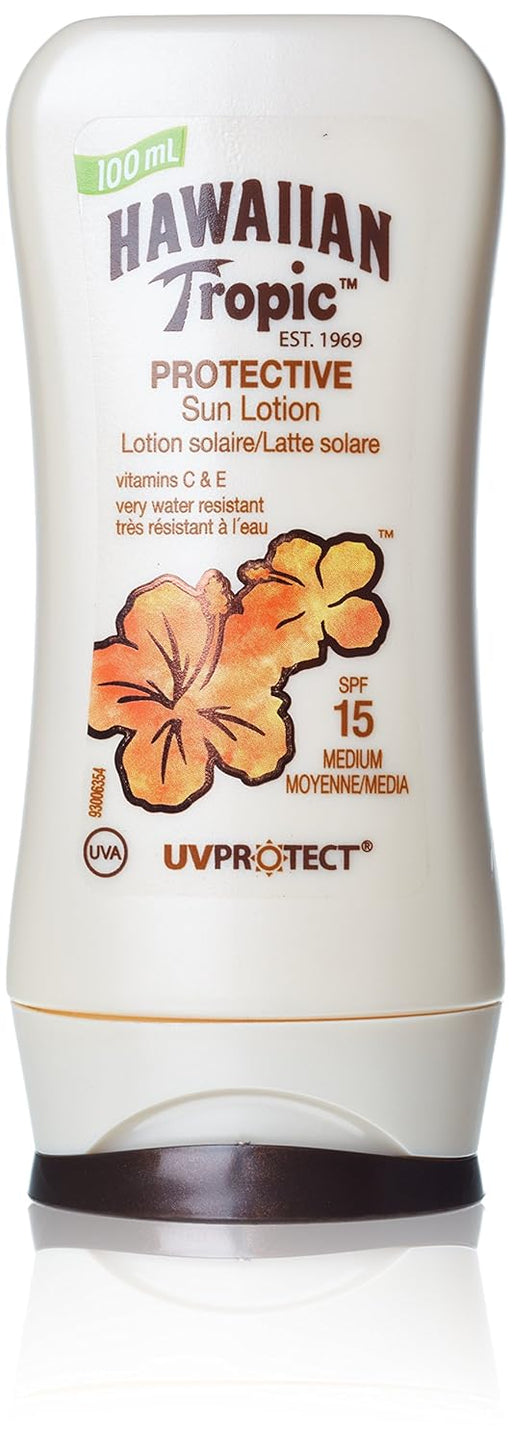 Hawaiian Tropic Loción Solar Protectora SPF 15 (100ml). Consigue un bronceado dorado y luminoso de forma segura con esta loción hidratante de aroma a coco, en un práctico formato de viaje. Hawaiian Tropic - frontal