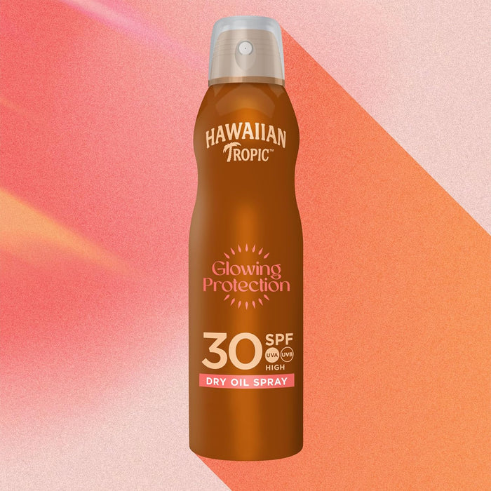Hawaiian Tropic Protective Bruma Aceite Seco SPF 30, 180 ml. Bronceador en spray con Aceite de Argán para una protección alta, un brillo saludable y un aroma a coco y mango. Hawaiian Tropic - detalle