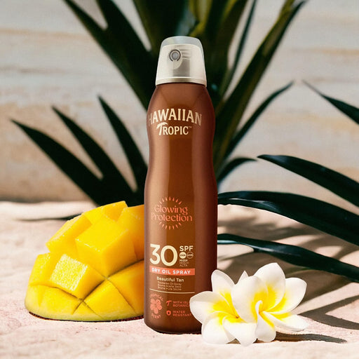 Hawaiian Tropic Protective Bruma Aceite Seco SPF 30, Tripack (3x180 ml). Aceite bronceador en spray con aroma a coco y mango para una piel protegida, hidratada y brillante. Hawaiian Tropic - pack