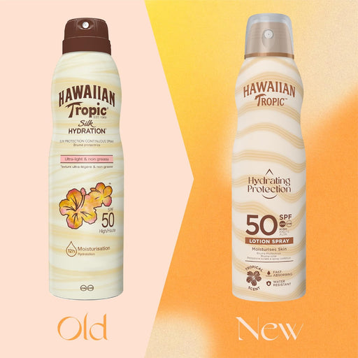 Hawaiian Tropic Silk Hydration Bruma Solar Air Soft SPF 50, 220ml. Disfruta de una protección solar invisible y ultraligera con este spray de vaporización continua que hidrata tu piel. Hawaiian Tropic - pack